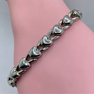 Silver Heart Link Tennis Bracelet Romantic Chain Polished Chic Modern Statement